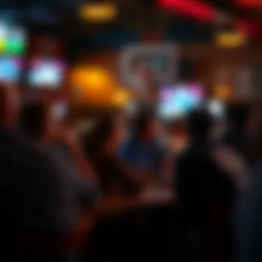Enjoying Basketball in a Social Setting A cozy sports bar setting with fans watching basketball