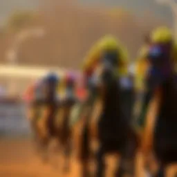 Thrilling horse racing scene with jockeys in vibrant colors